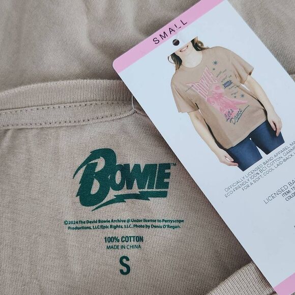David Bowie T-Shirt NWT Size Small Tan Short Sleeve David Bowie Let's Dance Tee - Picture 6 of 6